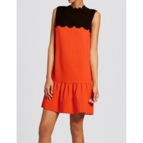 Victoria Beckham Orange Black Retro High Neck Shift Dress S Modest Classy Demure - Picture 2 of 11
